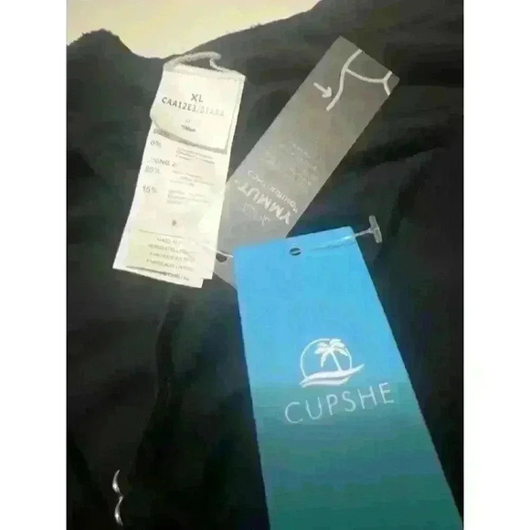 Ribbed Plunge Crossback Tummy Control One Piece Swimsuit Black NWT Size XL - Picture 8 of 10